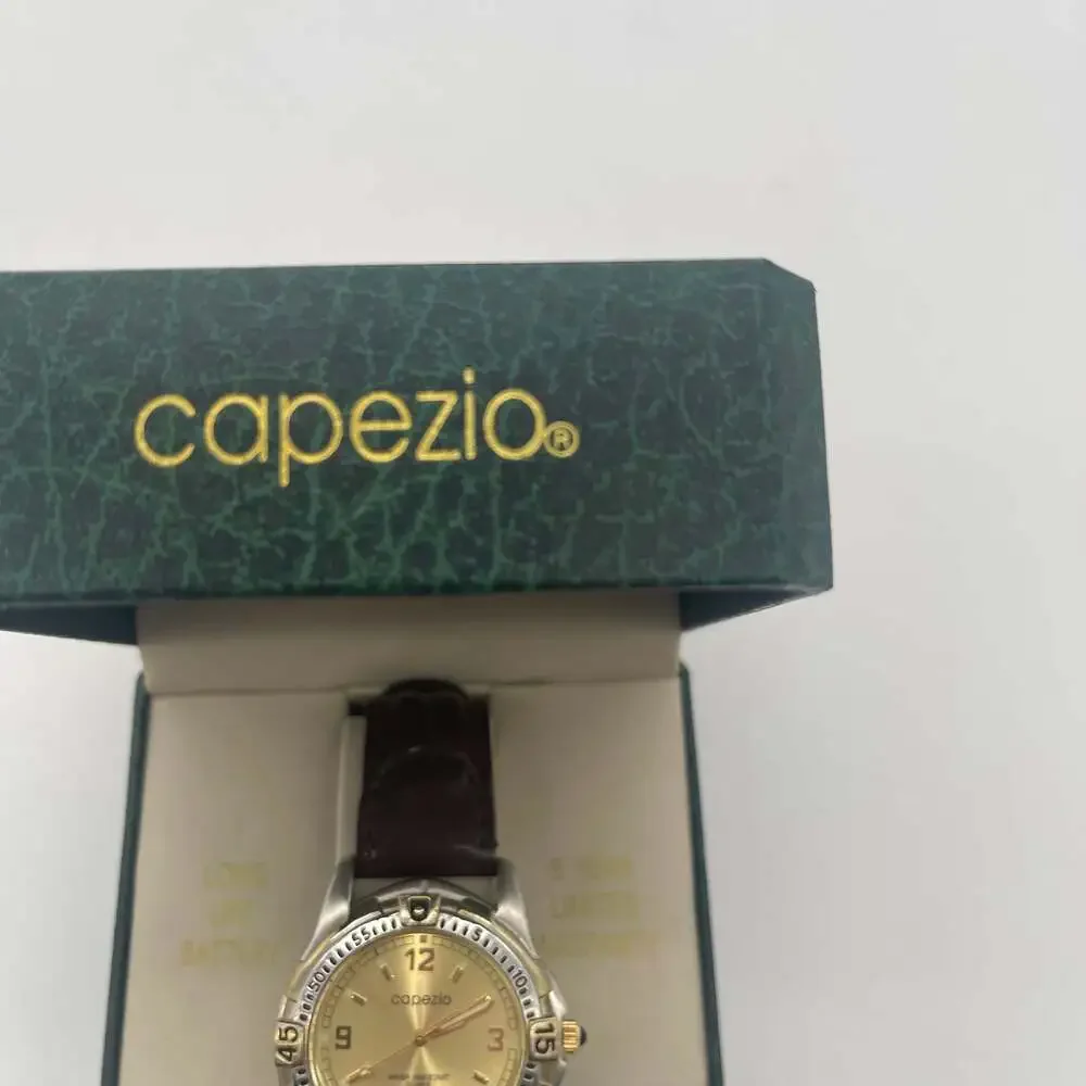Vintage Capezio Two-Tone Diver Style Quartz Watch‎ with Brown Leather Strap